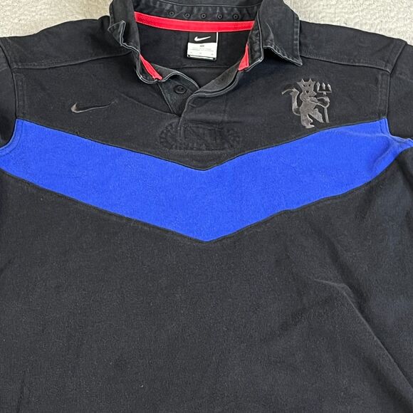 Nike Manchester United Long Sleeve Rugby Shirt Men M Black Blue Embroidered - Picture 4 of 14